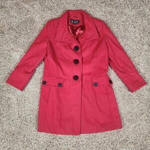 Nuage Women's Red Pea Coat Button Up Size Medium